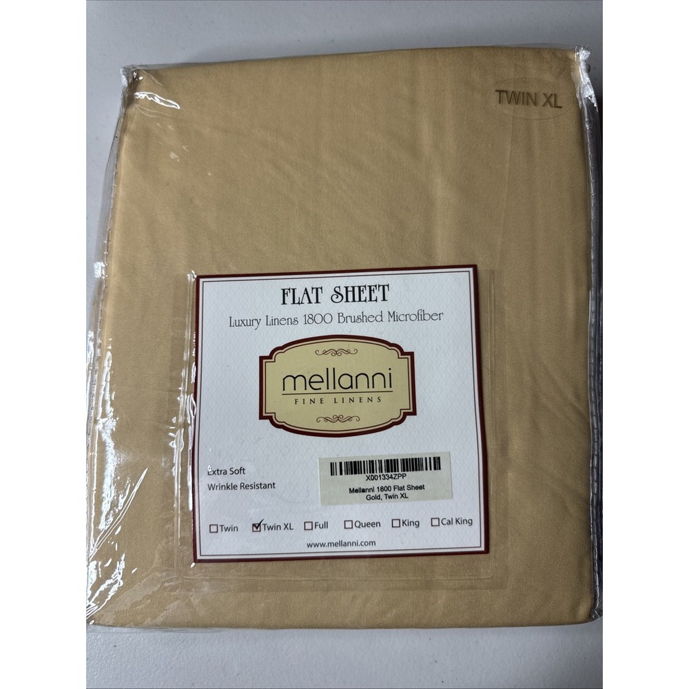Mellanni Twin Flat‎ XL Bed Sheet Set 1800 One Piece Gold Brushed Micofiber New